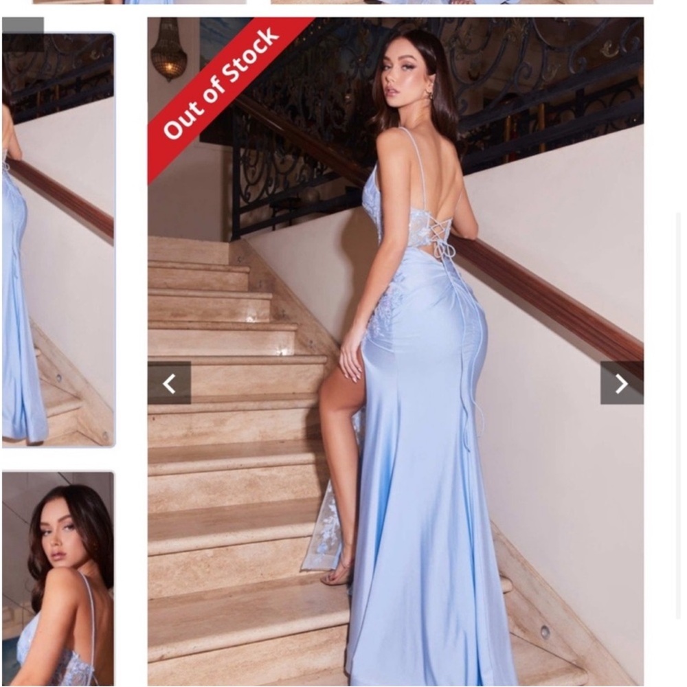 Sleeveless Light Blue Lace-Back Long Dress